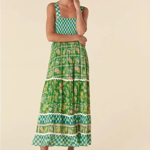 Spell Flora Patchwork Strappy Maxi Dress in Citrus Crush - Picture 1 of 8